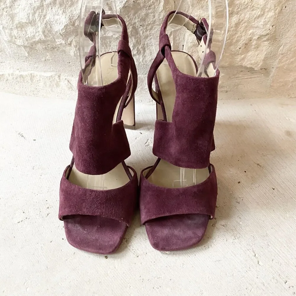 Enzo Angiolini‎ Trudy Maroon Purple Leather Block Heel Sz 6.5 EU 37